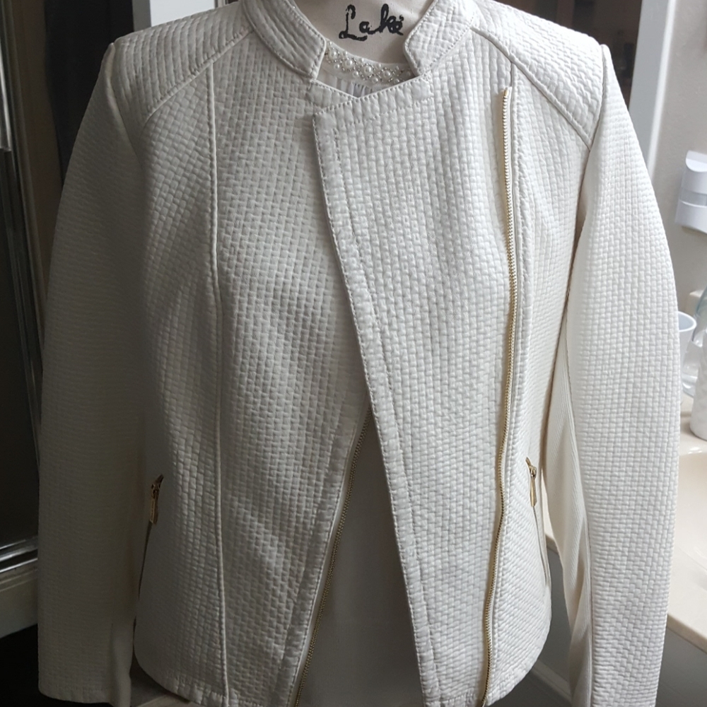 Calvin Klein cream faux leather jacket